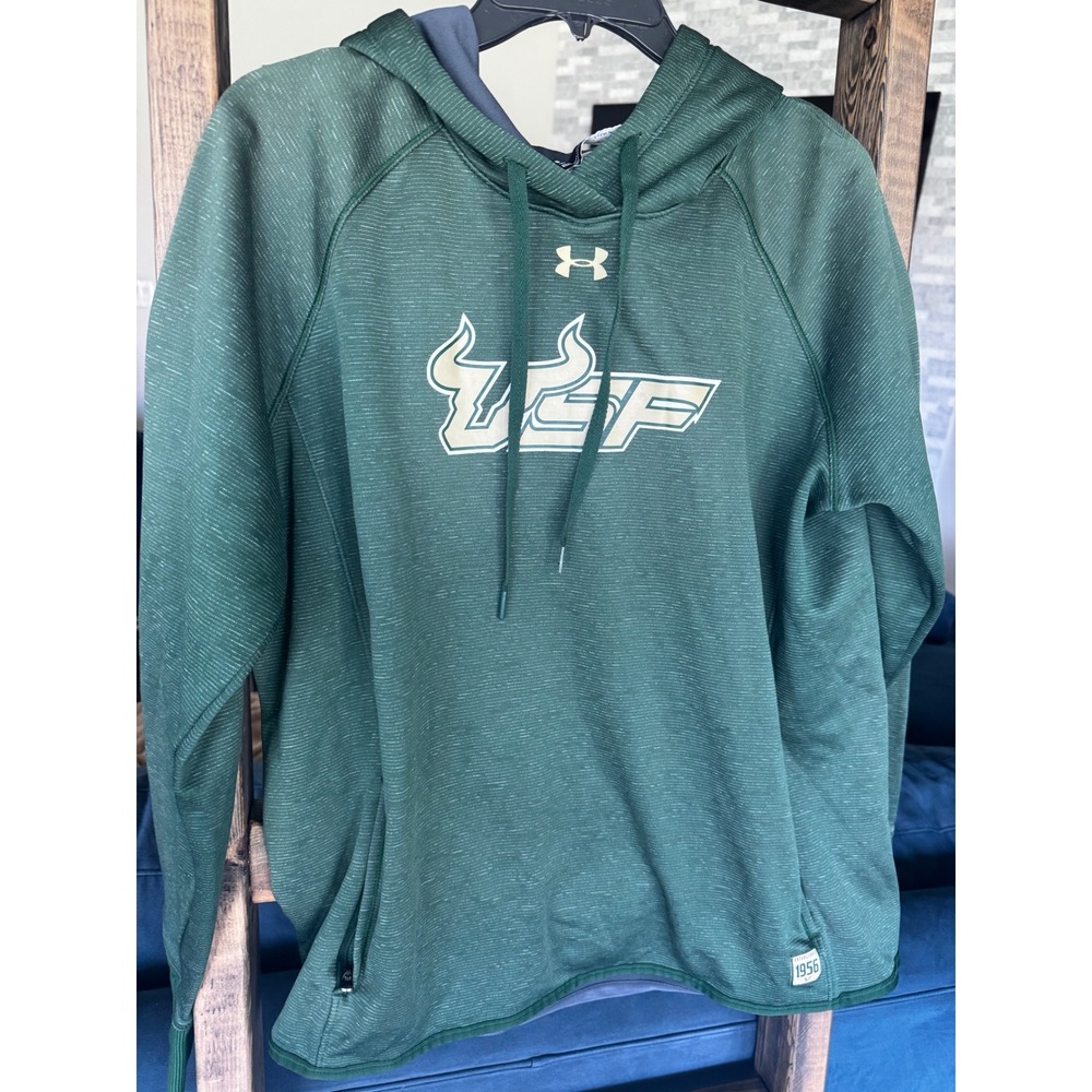 Under Armour USF Bulls ColdGear Hoodie Mens Large Green Space Dye Pullover